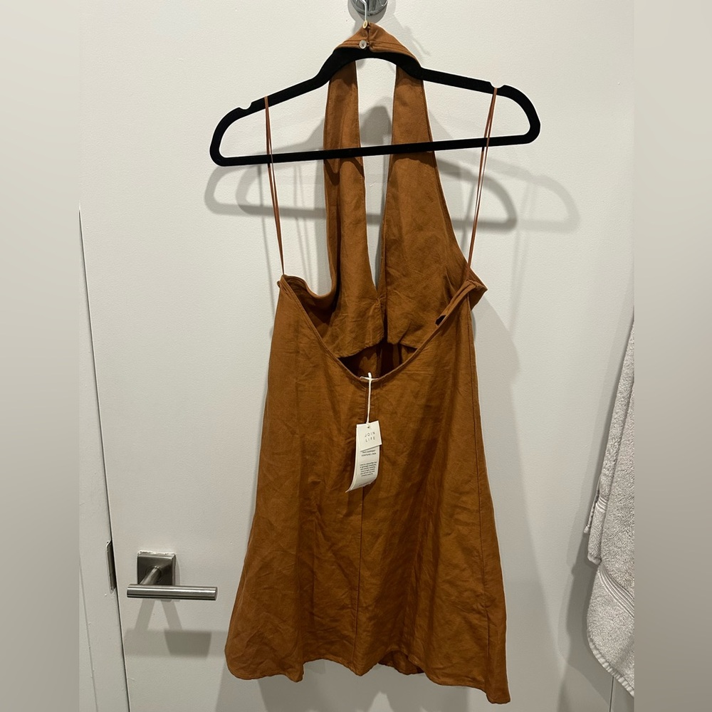 Beautiful Oysho brown linen halter/backless dress from Spain - Picture 3 of 4